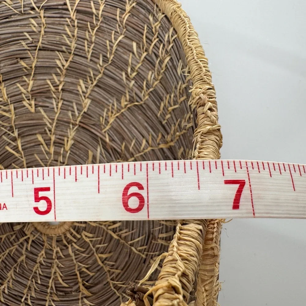 Vtg Handmade Pine Needle Gathering Basket Wrapped Handle Southern Folk Art Decor